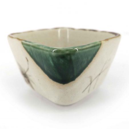 Small Japanese square container in beige and green ceramic - MOMIJI