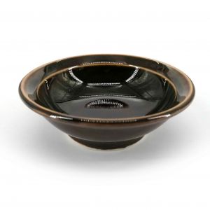 Small round Japanese ceramic container in dark brown - YAMI