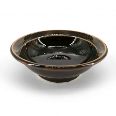 Small round Japanese ceramic container in dark brown - YAMI