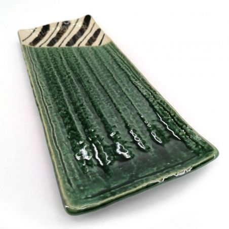 Rectangular plate in green and beige ceramic - CHAIRO NO SEN