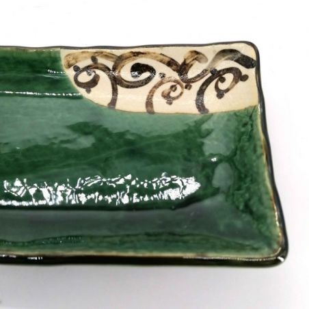 Rectangular plate in green and beige ceramic - KARAKUSABURAUN