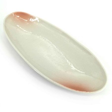 Japanese oval plate in white and pink ceramic - RAITO PINKU