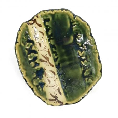 Piatto piccolo in ceramica giapponese, beige e verde - ORIBE