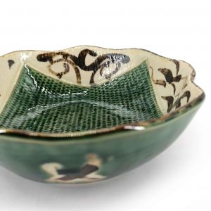 Japanese ceramic container, beige and green - ORIBE