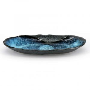 Japanese ceramic oval plate, gray and blue - BURU