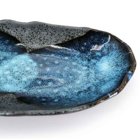 Japanese ceramic oval plate, gray and blue - BURU