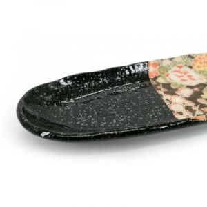 Rectangular black ceramic plate with flowers - KAHEI