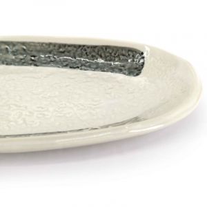Japanische Keramikplatte, lang und oval, beige und grau - MIGAKIMASU