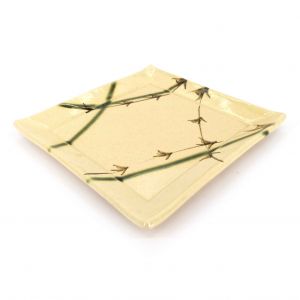 Japanese square ceramic plate, beige and green - ORIBE TAKE