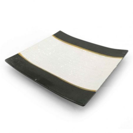 Japanese square plate in ceramic, brown, gold and silver - KINGIN