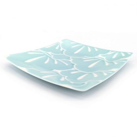 Japanese square ceramic plate, blue and white - MATSU