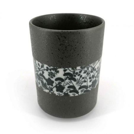 Tasse à thé japonaise en céramique, bandeau fleuri - FURORARU