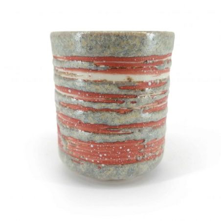 Japanese ceramic tea cup, orange stripe - SHIMA