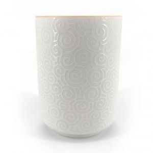 Japanese ceramic tea cup, white, swirl - SENPU