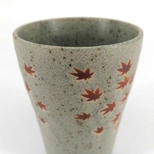 Tasse à thé japonaise haute en céramique, grise, feuilles érable - MOMIJI