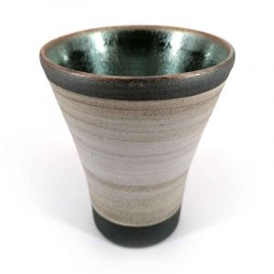 Japanese mazagran in ceramic, gray and brown, metallic enamel interior - METARIKKU