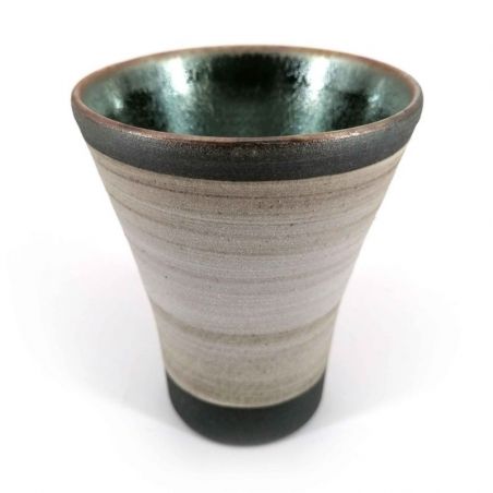 Japanese mazagran in ceramic, gray and brown, metallic enamel interior - METARIKKU