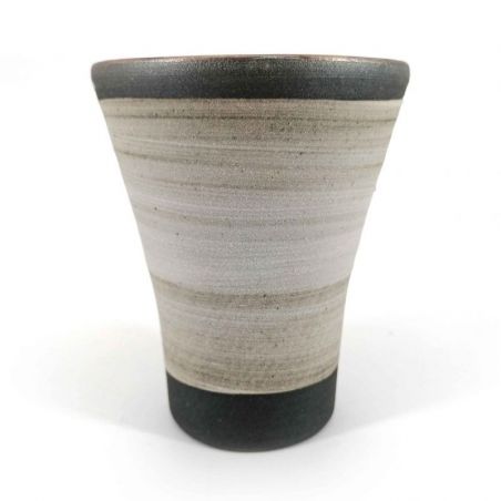 Japanese mazagran in ceramic, gray and brown, metallic enamel interior - METARIKKU