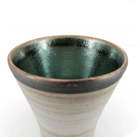 Japanese mazagran in ceramic, gray and brown, metallic enamel interior - METARIKKU