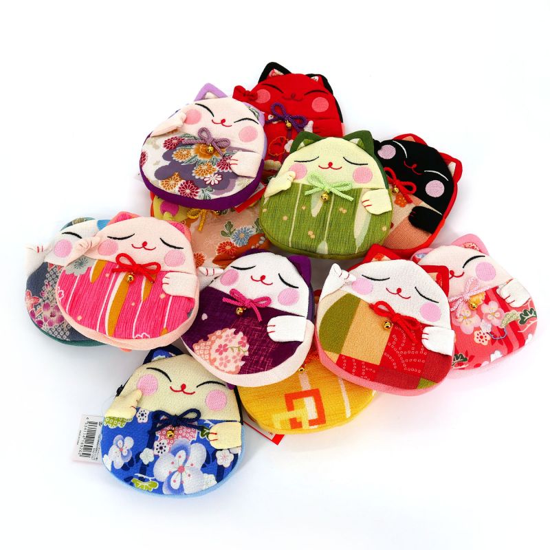 Small manekineko pouch in chirimen fabric - CHIRIMEN MANEKINEKO- color of your choice