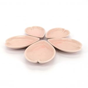 5 small pink Japanese ceramic containers in the shape of a cherry blossom - SAKURA