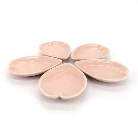 5 small pink Japanese ceramic containers in the shape of a cherry blossom - SAKURA