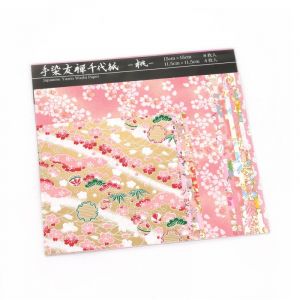 Set of 12 pink Japanese square sheets - YUZEN WASHI PAPER