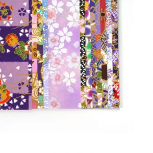 Set of 12 purple Japanese square sheets - YUZEN WASHI PAPER
