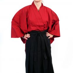 Kendogi y Hakama de algodón japonés negro y rojo - SAMURAI SET