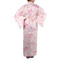 kimono japonais blanc en coton pour femme KOMONICHIMATSU-NI-SAKURA