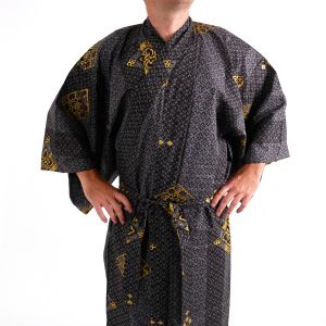 Yukata da uomo in cotone nero -HANABISHI