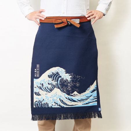 Grembiule tradizionale in cotone giapponese Great Wave, MAEKAKE UKIYOE HOKUSAI