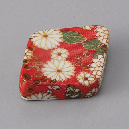 Soporte para palillos de cerámica japonesa en forma de diamante rojo crisantemo, KIKU NO AKA