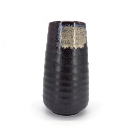 Tall Japanese vase, black and beige, SENOTAKAI KABIN