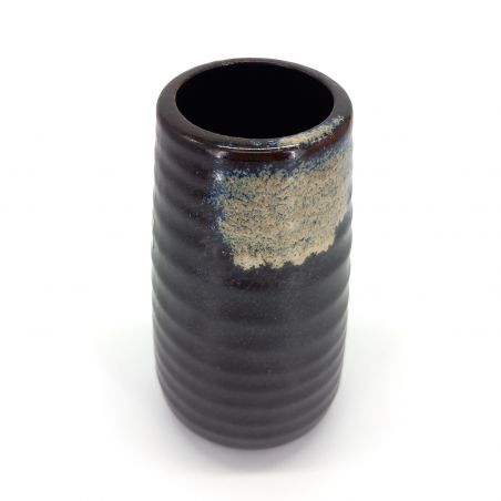 Vase japonais haut, noir et beige, SENOTAKAI KABIN