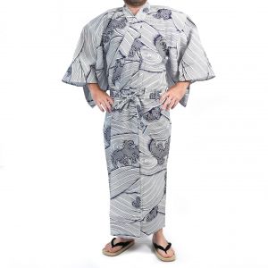 Japanischer Yukata aus blau-weißer Baumwolle für Herren – NAMI