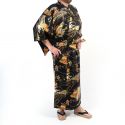 Yukata giapponese nero con drago dorato in cotone da uomo - DORAGON