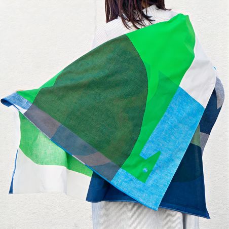 Furoshiki japonais en coton, MASARU SUZUKI, vert,WATER BIRD, 100 x 100 cm