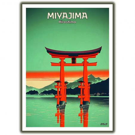 Póster japonés / ilustración "MIYAJIMA" El gran torii flotante (大鳥居) del Santuario Itsukushima, by ダヴィッド