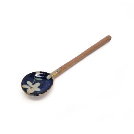 Cuillère en céramique japonaise, motifs fleurs bleu ,AOI HANA