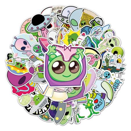 Lot of 50 Japanese stickers, Kawaii alien stickers-CHIKYU GAI NO