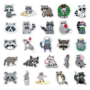 Set mit 50 japanischen Aufklebern, Kawaii Waschbär-Aufkleber – TANUKI