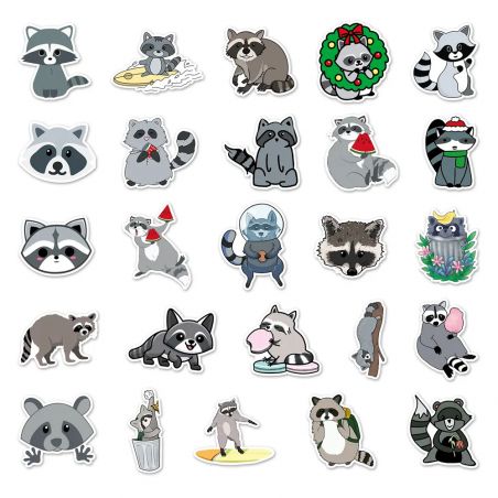 Set of 50 Japanese stickers, Kawaii Raccoon Stickers - TANUKI