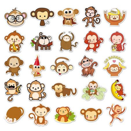 Lot von 50 japanischen Aufklebern, Kawaii Monkey Sticker - SARU