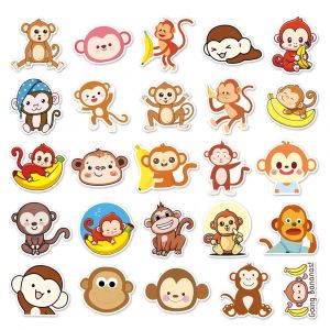 Lot von 50 japanischen Aufklebern, Kawaii Monkey Sticker - SARU