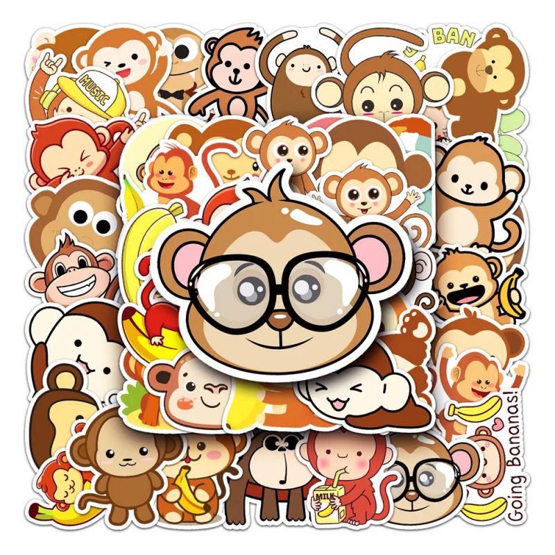 Monkey Cute Kawaii Waterproof Sticker, Water Bottle decal, Laptop