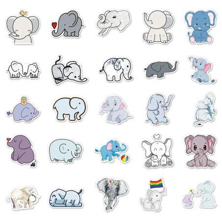Lot of 50 Japanese stickers, Kawaii Elephant Stickers-ZO