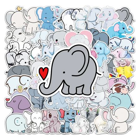 Lot de 50 autocollants japonais,Stickers Kawaii Eléphant-ZO