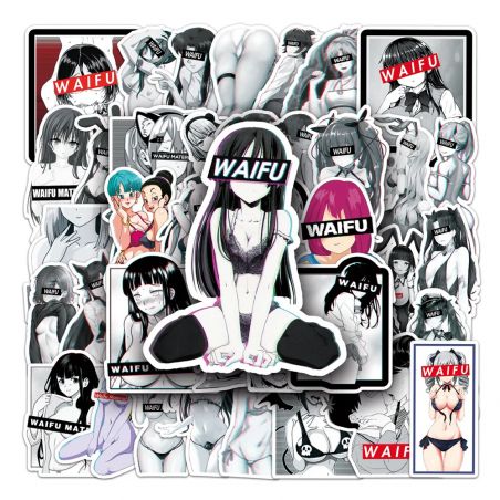 Lot de 50 autocollants japonais,Stickers Kawaii-WAIFU