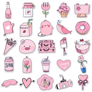 Set di 50 adesivi giapponesi, adesivi Kawaii rosa-PINKU